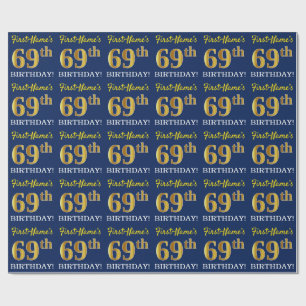 Blauw, imitatie Gold look "69th BIRTHDAY" Cadeaupapier