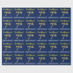 Blauw, imitatie Gold look "7e BIRTHDAY" Cadeaupapier
