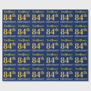 Blauw, imitatie Gold look "84th BIRTHDAY" Cadeaupapier