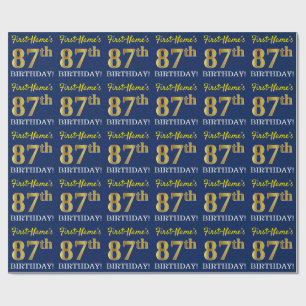 Blauw, imitatie Gold look "87th BIRTHDAY" Cadeaupapier