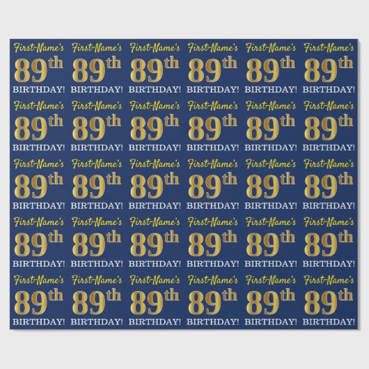 Blauw, imitatie Gold look "89th BIRTHDAY" Cadeaupapier (Vlak)