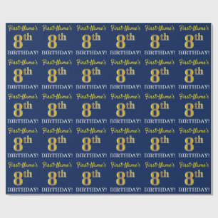 Blauw, imitatie Gold look "8e BIRTHDAY" Cadeaupapier