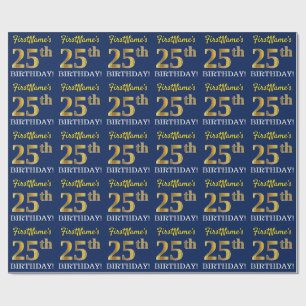 Blauw, Imitatie Goud Kijk "25e VERJAARDAG" Cadeaupapier