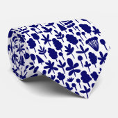 Blauw in de vorm van bomen en bladeren Patroon 051 Stropdas (Opgerold)