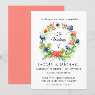 Blauw in Koraal Chrysanthemum Thistle Krans Trouwe Kaart