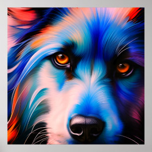 BLAUW IN RODE TERRIERDOG POSTER