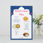 Blauw Indiaas ontwerpgrendel hindu bruiloft menu (Staand voorkant)