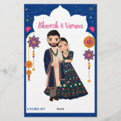 Blauw Indiaas ontwerpgrendel hindu bruiloft menu (Achterkant)