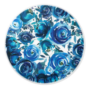 Blauw Indigo Bloem Bloemen Elegant Shabby Chic Keramische Knop