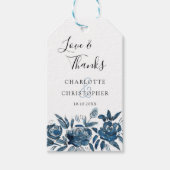 Blauw indigo waterverf bloemenbruiloft cadeaulabel (Voorkant)