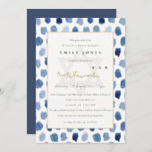 BLAUW INDIGO WATERVERF STIPPEN BBT BAR MITZVAH INV BEDANKKAART (Voorkant / Achterkant)