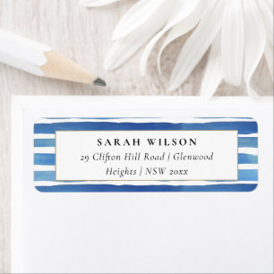 BLAUW INDIGO WATERVERF STRIPEN ADRES ETIKET
