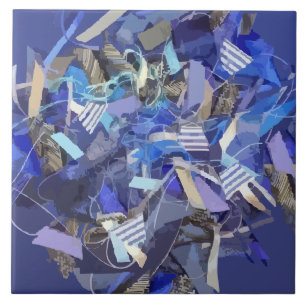 Blauw indigo wit grijs abstract geometrische strep tegeltje