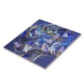 Blauw indigo wit grijs abstract geometrische strep tegeltje (Zijkant)