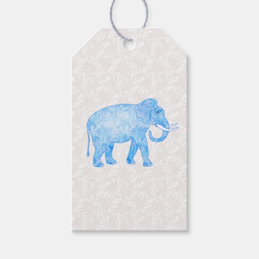 Blauw Indisch Patroon Olifant Cadeaulabel (Voorkant)