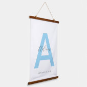 Blauw Initiaal naam gepersonaliseerd Hangend Wandkleed (Gebogen)
