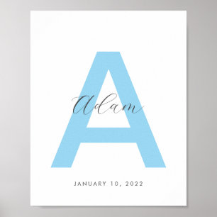 Blauw Initiaal naam gepersonaliseerd Poster