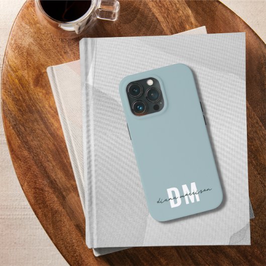 Blauw & Initiaal Script Calligrafie Naam Monogram Case-Mate iPhone Case