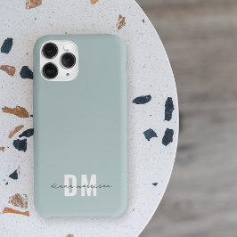 Blauw & Initiaal Script Calligrafie Naam Monogram iPhone 13 Pro Hoesje