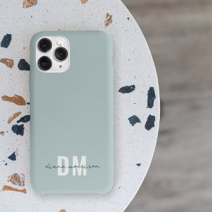 Blauw & Initiaal Script Calligrafie Naam Monogram iPhone 13 Pro Hoesje