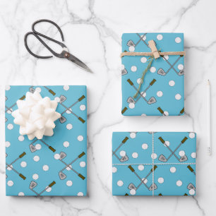 Blauw Inpakpapier met Golfbal / Club Patroon Vel