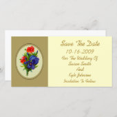 Blauw Iris Bloemboeket Bruiloft Save The Date (Voorkant / Achterkant)