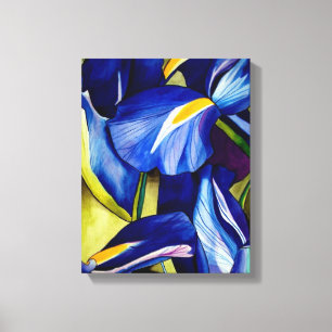 Blauw Iris bloemschilderij, originele waterverf Canvas Afdruk