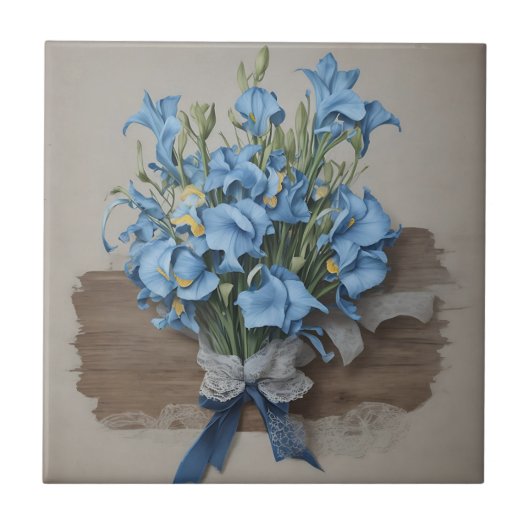  blauw iris boeket tegeltje (Voorkant)
