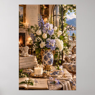 Blauw Iris Italiaans Meer Muurkunst Oud Model Poster