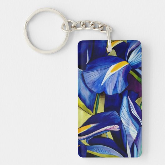 Blauw Iris waterverf, origineel kunstschilderij Sleutelhanger (Voorkant)