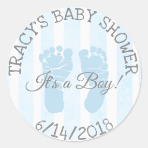 Blauw is een jongen die Baby shower stickers voeta