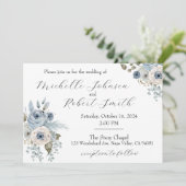 Blauw & Ivoor Bloemen Bruiloft Kaart (Staand voorkant)