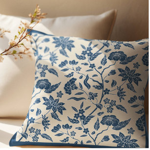 Blauw Ivoor Chinoiserie Bloemen Patroon Kussen