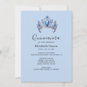 Blauw & Ivoorkleurig Bloemmotief Quinceañera Kaart (Voorkant)