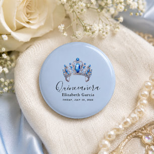 Blauw & Ivoorkleurig Bloemstuk Quinceañera Ronde Button 3,2 Cm