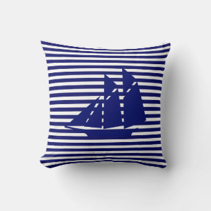 Blauw jacht op blauw wit gestreept kussen