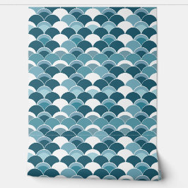 Blauw Japans Fan Print Patroon Behang