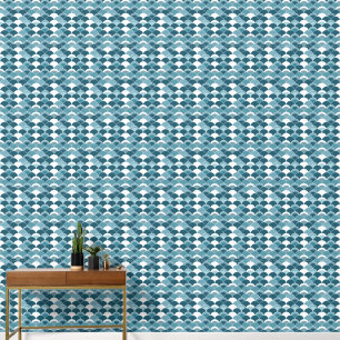 Blauw Japans Fan Print Patroon Behang