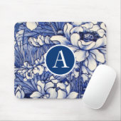 BLAUW JAPANS FLORAL DESIGN DIY INITIAAL Mousepad Muismat (Met muis)