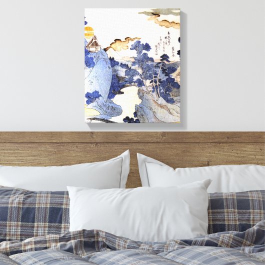 Blauw Japans Kunstbos Ukiyo-E Canvas Afdruk (Insitu (Slaapkamer))
