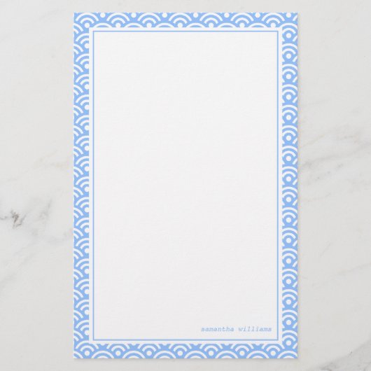 Blauw Japans Seigaiha Pattern Briefpapier (Voorkant)