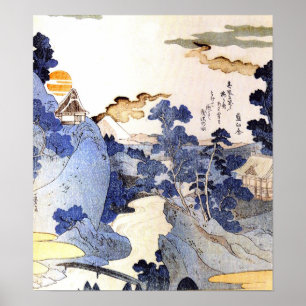 blauw Japans Woodblock Ukiyo-E Poster