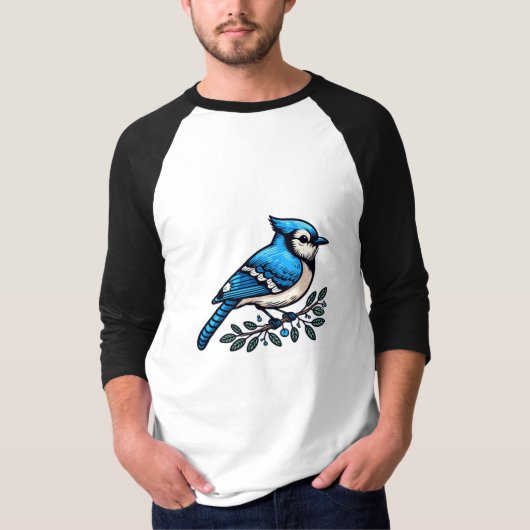 Blauw Jay bird Basic 3/4 Sleeve Raglan T-shirt (Voorkant)