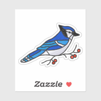Blauw Jay Digitaal Glas in lood Zonnevanger Ontwer Sticker