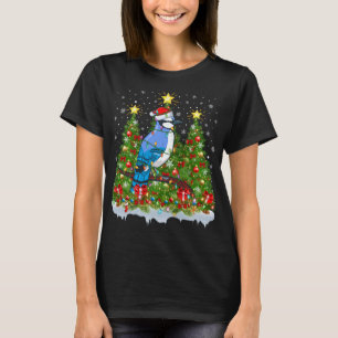 Blauw Jay Vogel Xmas Lights Santa Blauw Jay Kerstm T-shirt