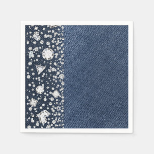 Blauw Jean Denim & Diamanten Bling Diamanten Feest Servet