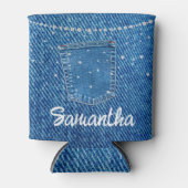 Blauw Jean Denim en Diamant met Pocket Blikjeskoeler (Voorkant)