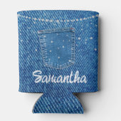 Blauw Jean Denim en Diamant met Pocket Blikjeskoeler (Achterkant)