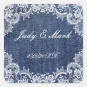 Blauw Jean Denim en kant bruiloft zegel (Voorkant)