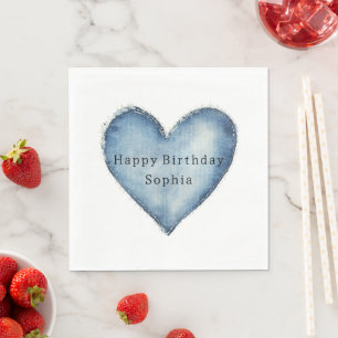 Blauw Jean Denim Hart Verjaardag Servet